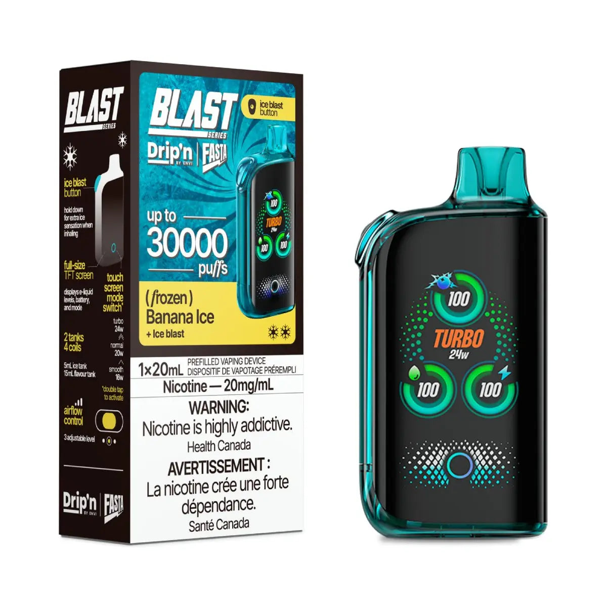 Drip'n by Envi x Fasta Blast 30K Disposable - Banana Ice - Vapeshop Mania