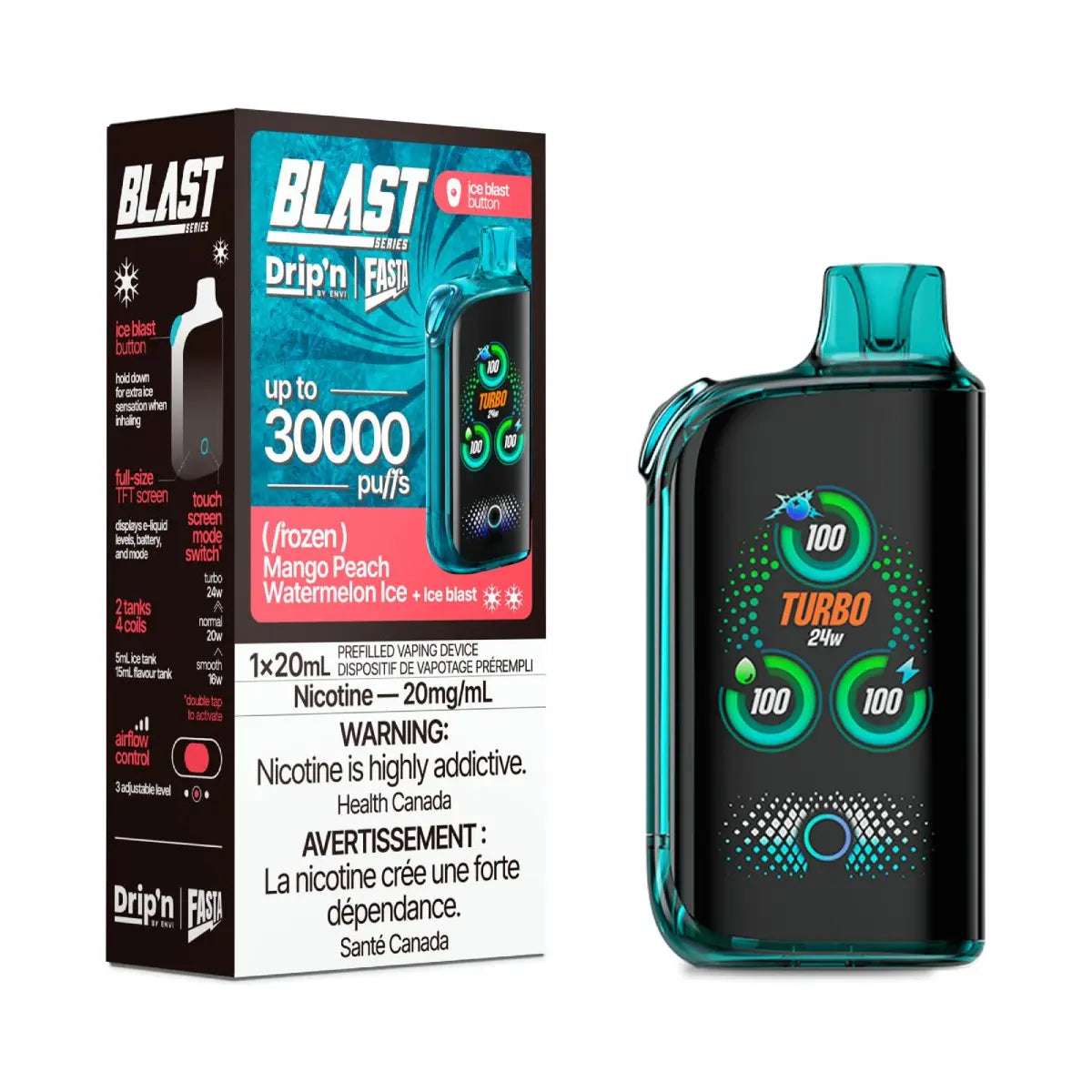 Drip'n by Envi x Fasta Blast 30K Disposable - Mango Peach Watermelon Ice - Vapeshop Mania