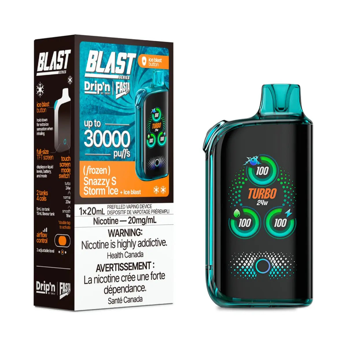 Drip'n by Envi x Fasta Blast 30K Disposable - Snazzy S Storm Ice - Vapeshop Mania
