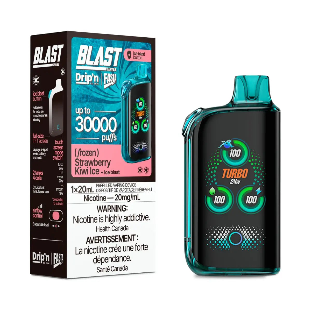 Drip'n by Envi x Fasta Blast 30K Disposable - Strawberry Kiwi Ice - Vapeshop Mania
