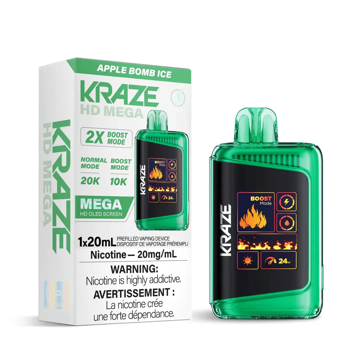 Kraze HD Mega 20K Disposable - Apple Bomb Ice - Vapeshop Mania