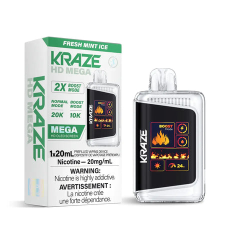 Kraze HD Mega 20K Disposable - Fresh Mint Ice - Vapeshop Mania