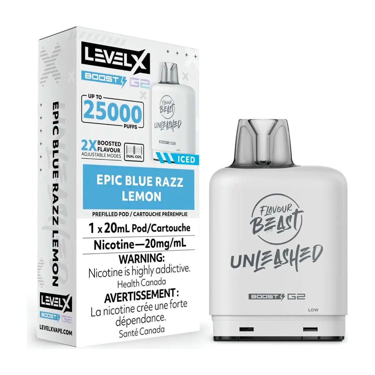 Shop Level X Boost 25K Pod 20ml - Unleashed - Epic Blue Razz Lemon - at Vapeshop Mania