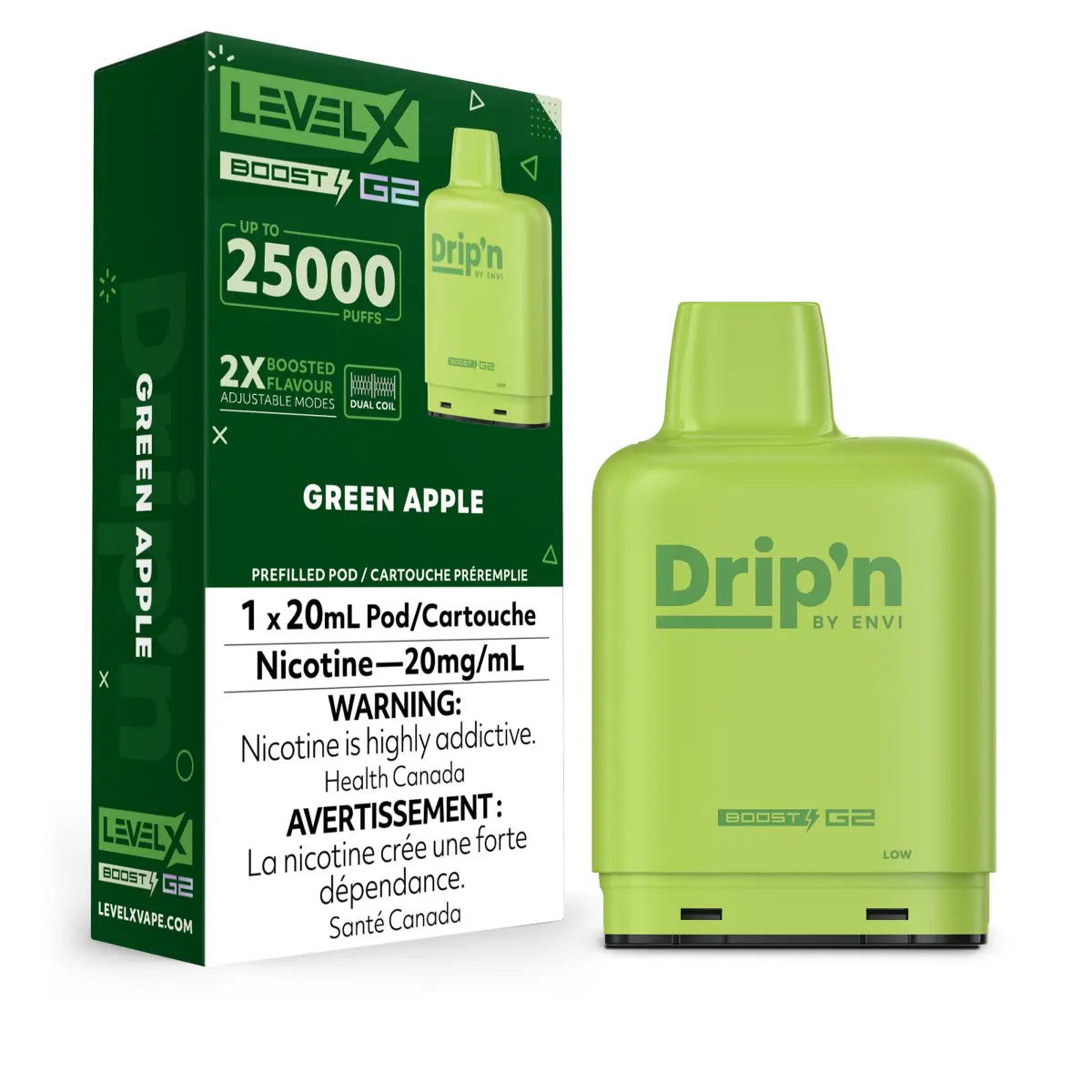 Level X Drip'n Boost 25K Pod 20ml - Green Apple - Vapeshop Mania