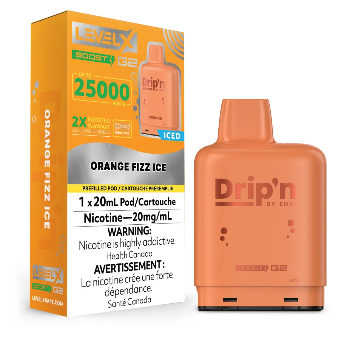 Level X Drip'n Boost 25K Pod 20ml - Orange Fizz - Vapeshop Mania