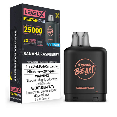 Level X Flavour Beast Boost 25K Pod 20ml - Banana Raspberry (Iced) - Vapeshop Mania