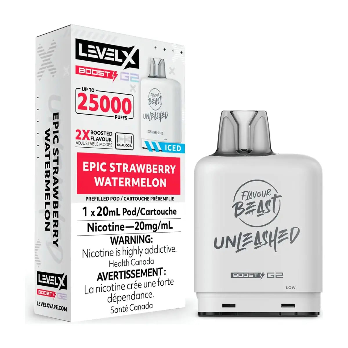 Shop Level X Flavour Beast Boost 25K Pod 20ml - Epic Strawberry Watermelon - at Vapeshop Mania