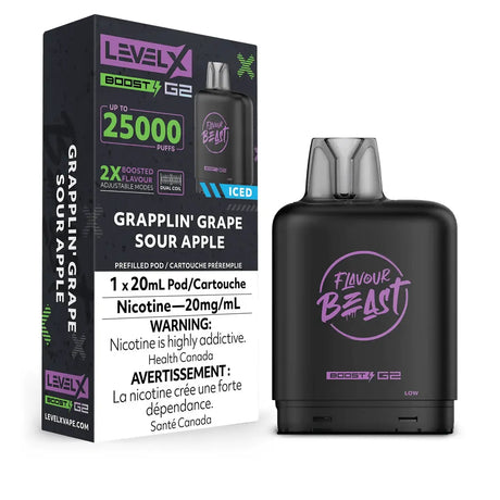 Level X Flavour Beast Boost 25K Pod 20ml - Grapplin' Grape Sour Apple (Iced) - Vapeshop Mania