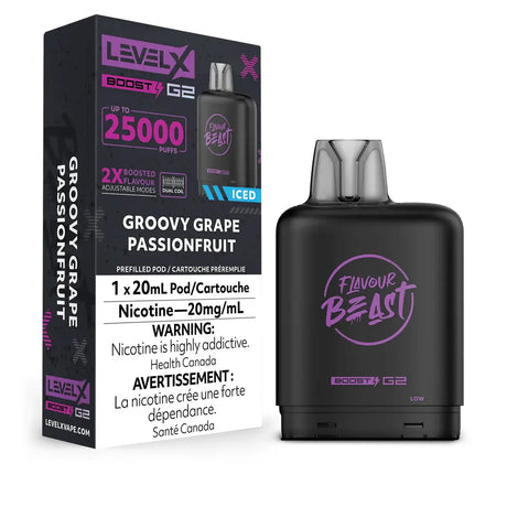 Level X Flavour Beast Boost 25K Pod 20ml - Groovy Grape Passionfruit (Iced) - Vapeshop Mania