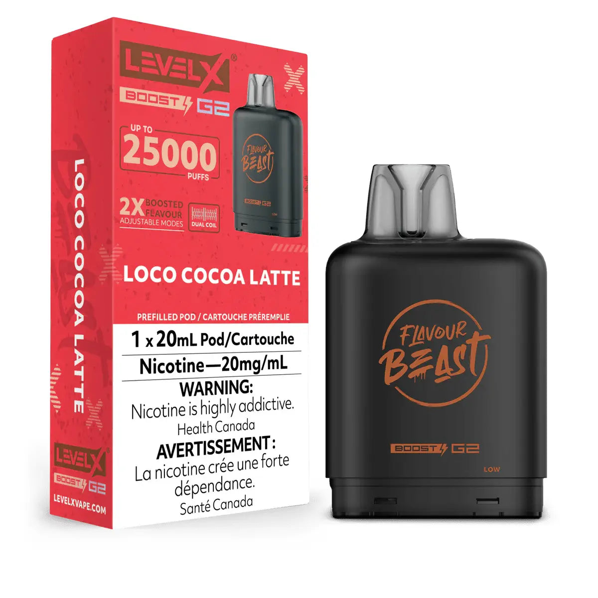 Level X Flavour Beast Boost 25K Pod 20ml - Loco Cocoa Latte - Vapeshop Mania