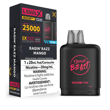 Level X Flavour Beast Boost 25K Pod 20ml - Ragin' Razz Mango (Iced) - Vapeshop Mania