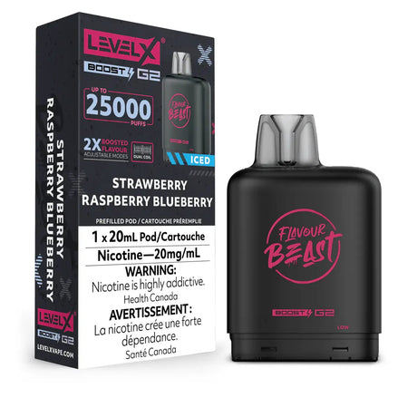 Level X Flavour Beast Boost 25K Pod 20ml - Strawberry Raspberry Blueberry (Iced) - Vapeshop Mania