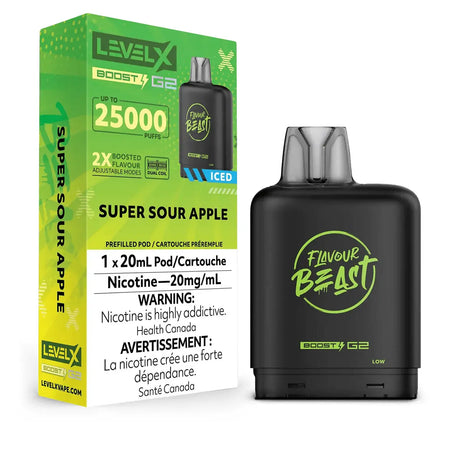 Level X Flavour Beast Boost 25K Pod 20ml - Super Sour Apple (Iced) - Vapeshop Mania