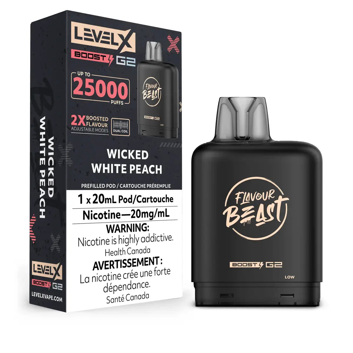 Level X Flavour Beast Boost 25K Pod 20ml - Wicked White Peach - Vapeshop Mania