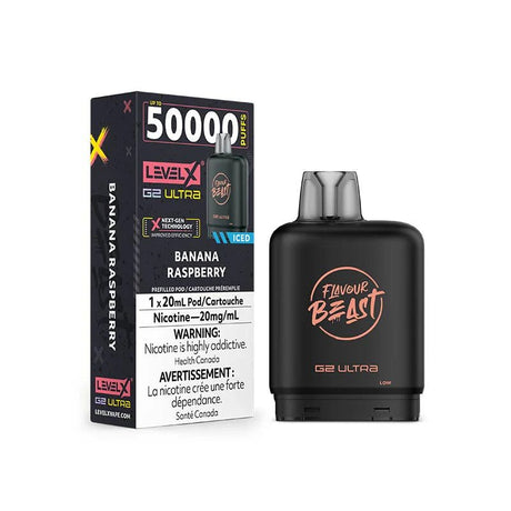 Shop Level X Flavour Beast Ultra 50K Pod 20ml - Banana Raspberry Iced - at Vapeshop Mania