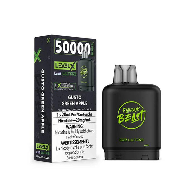 Shop Level X Flavour Beast Ultra 50K Pod 20ml - Gusto Green Apple - at Vapeshop Mania