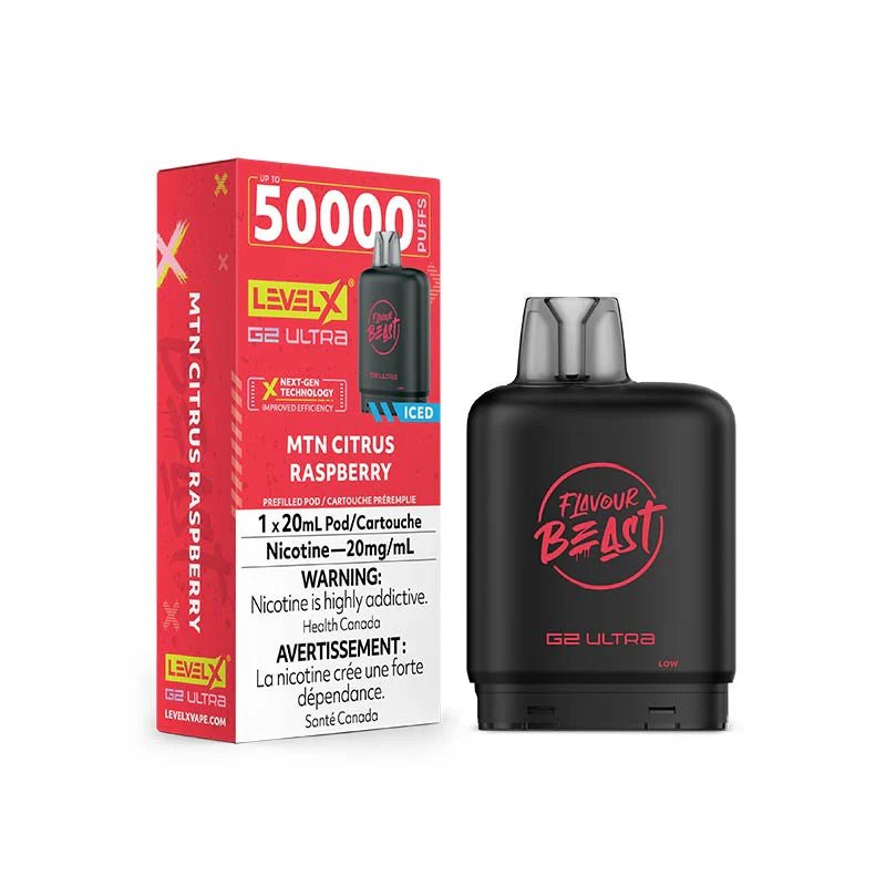 Shop Level X Flavour Beast Ultra 50K Pod 20ml - Mtn Citrus Raspberry Iced - at Vapeshop Mania