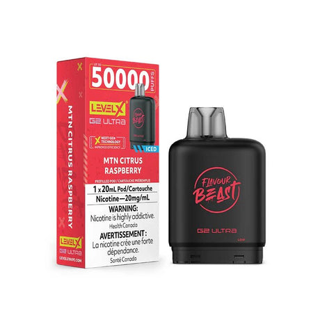 Shop Level X Flavour Beast Ultra 50K Pod 20ml - Mtn Citrus Raspberry Iced - at Vapeshop Mania