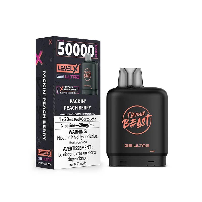 Shop Level X Flavour Beast Ultra 50K Pod 20ml - Packin' Peach Berry - at Vapeshop Mania