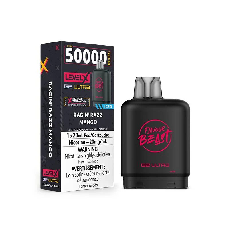 Shop Level X Flavour Beast Ultra 50K Pod 20ml - Ragin' Razz Mango Iced - at Vapeshop Mania