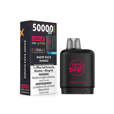 Shop Level X Flavour Beast Ultra 50K Pod 20ml - Ragin' Razz Mango Iced - at Vapeshop Mania