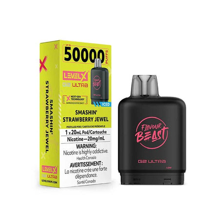 Shop Level X Flavour Beast Ultra 50K Pod 20ml - Smashin' Strawberry Jewel Iced - at Vapeshop Mania