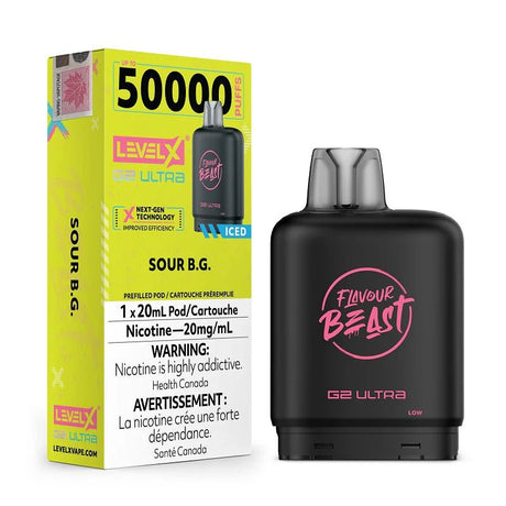 Shop Level X Flavour Beast Ultra 50K Pod 20ml - Sour B.G. Iced - at Vapeshop Mania