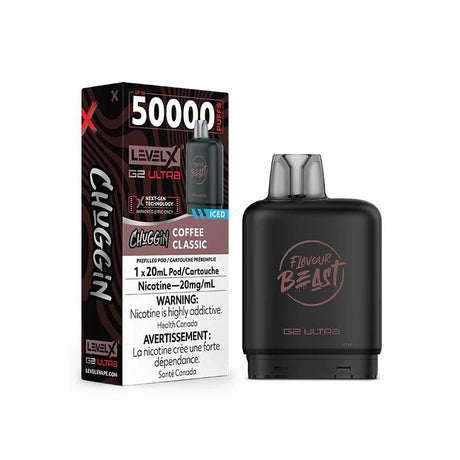 Shop Level X Flavour Beast Unleashed Ultra 50K Pod 20ml - Chuggin Coffee Classic Ice - at Vapeshop Mania