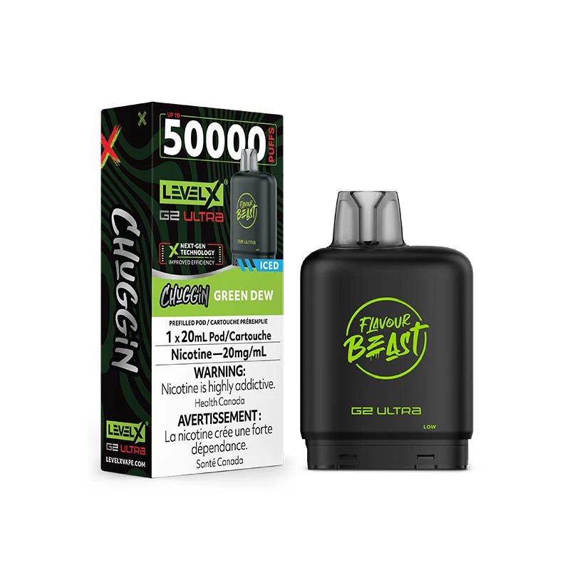 Shop Level X Flavour Beast Unleashed Ultra 50K Pod 20ml - Chuggin Green Dew Ice - at Vapeshop Mania