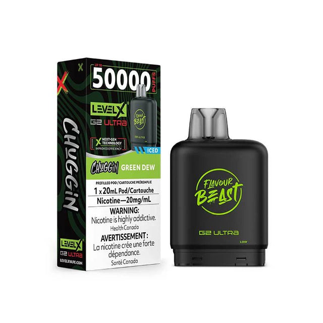 Shop Level X Flavour Beast Unleashed Ultra 50K Pod 20ml - Chuggin Green Dew Ice - at Vapeshop Mania