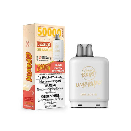 Shop Level X Flavour Beast Unleashed Ultra 50K Pod 20ml - Cravin Peach Mango Happybake - at Vapeshop Mania