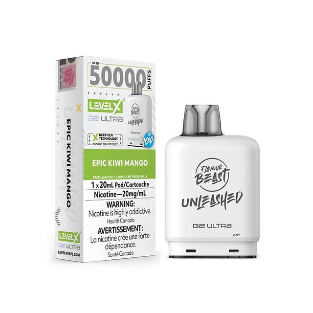 Shop Level X Flavour Beast Unleashed Ultra 50K Pod 20ml - Epic Kiwi Mango Iced - at Vapeshop Mania