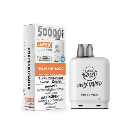 Shop Level X Flavour Beast Unleashed Ultra 50K Pod 20ml - Epic Peach Mango Iced - at Vapeshop Mania