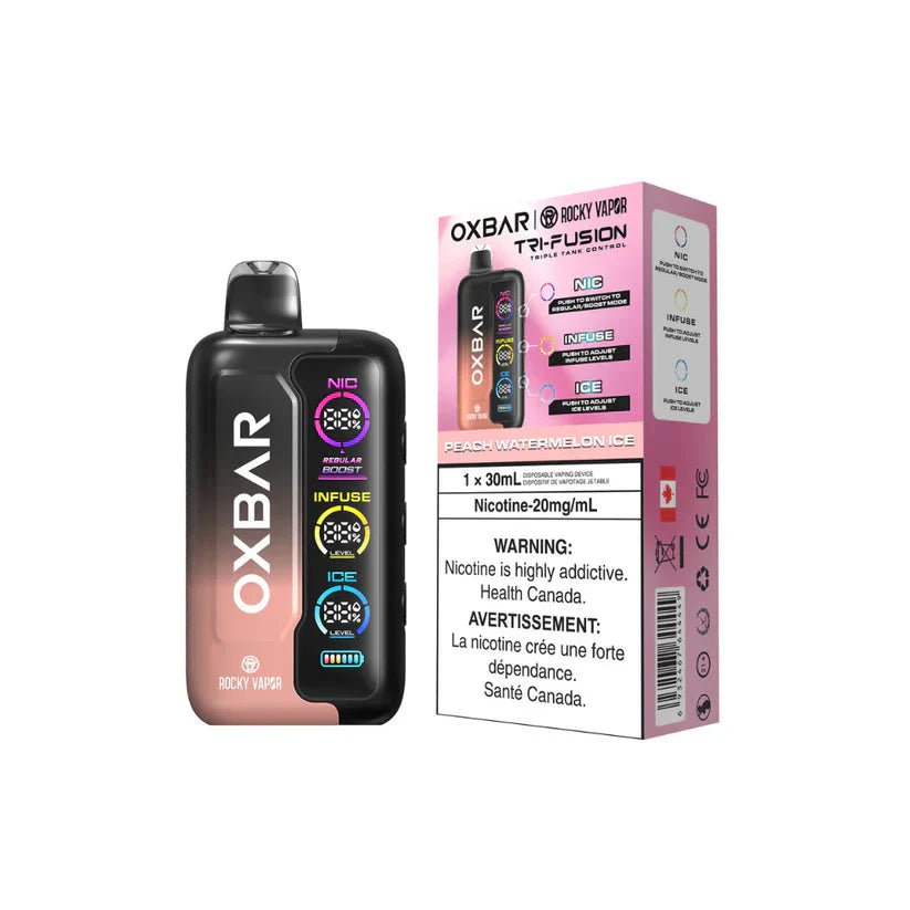 Shop OXBAR Tri Fusion 45K Disposable - Peach Watermelon Ice - at Vapeshop Mania