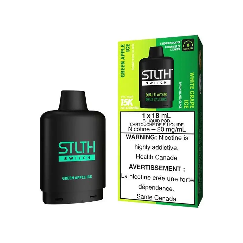 Shop STLTH Switch 15K Pod Pack - Green Apple Ice & White Grape Ice - at Vapeshop Mania