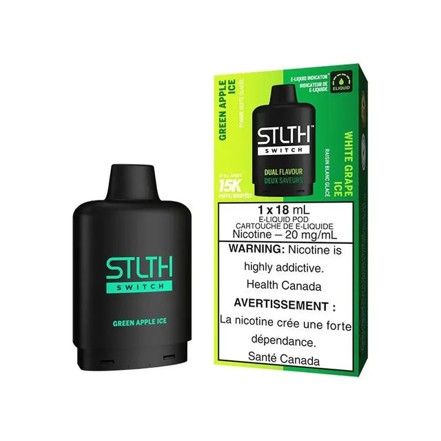 Shop STLTH Switch 15K Pod Pack - Green Apple Ice & White Grape Ice - at Vapeshop Mania